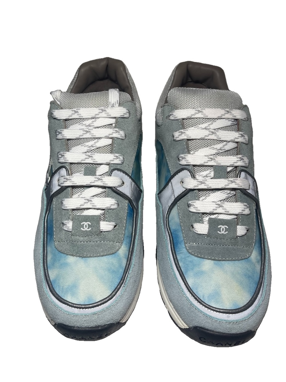 Chanel Fabric And Suede Calfskin Blue And Gray Sneakers G34360 Size Women's 39
